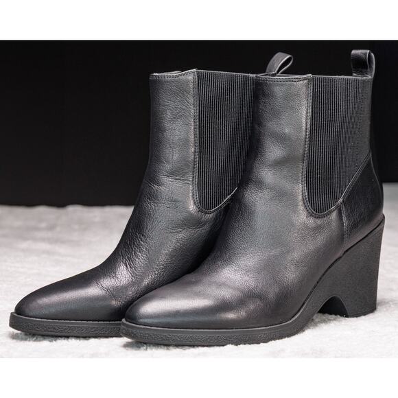 Aerosoles Mylo Black Leather Wedge Ankle Boots Womens Size 11rac - Picture 15 of 16